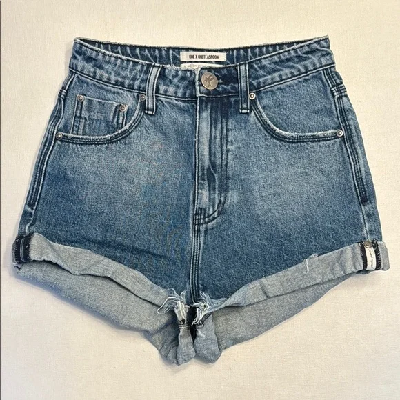 One Teaspoon High Waist Bandits Denim Shorts Blue
